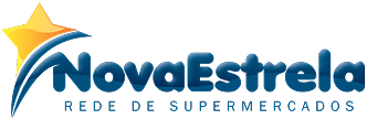 Logotipo da Rede de Supermercados Nova Estrela com uma estrela amarela e texto azul.
